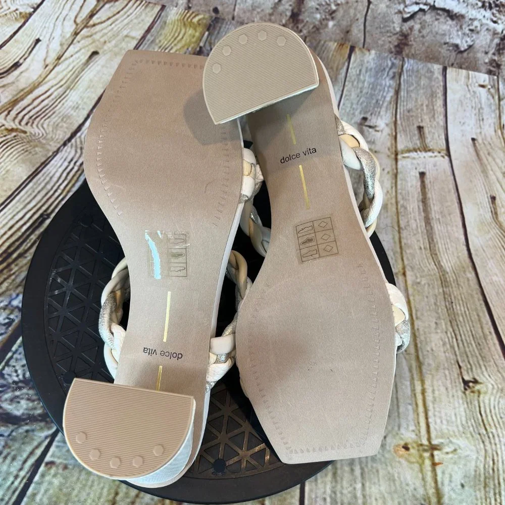 Dolce Vita Braided White Ivory Silver Strap Open Square Toe Block Heels Size 9.5 - Picture 6 of 8